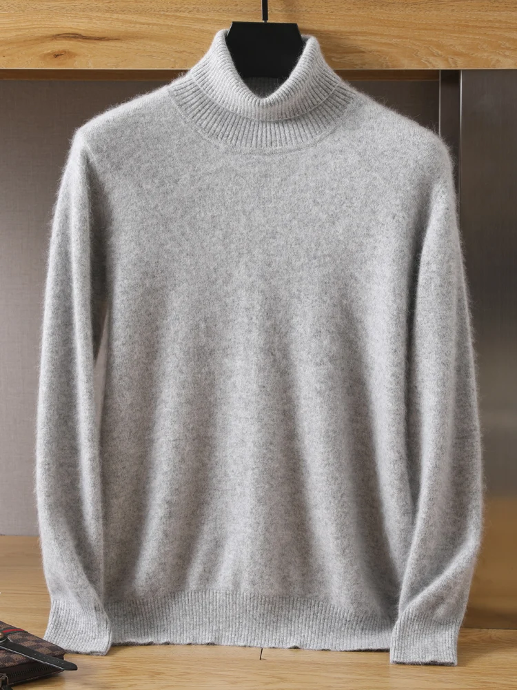 Men's 100% pure Mink Cashmere Sweater High Lapels Pullovers Knit Winter New Tops Long Sleeve High-End Jumpers