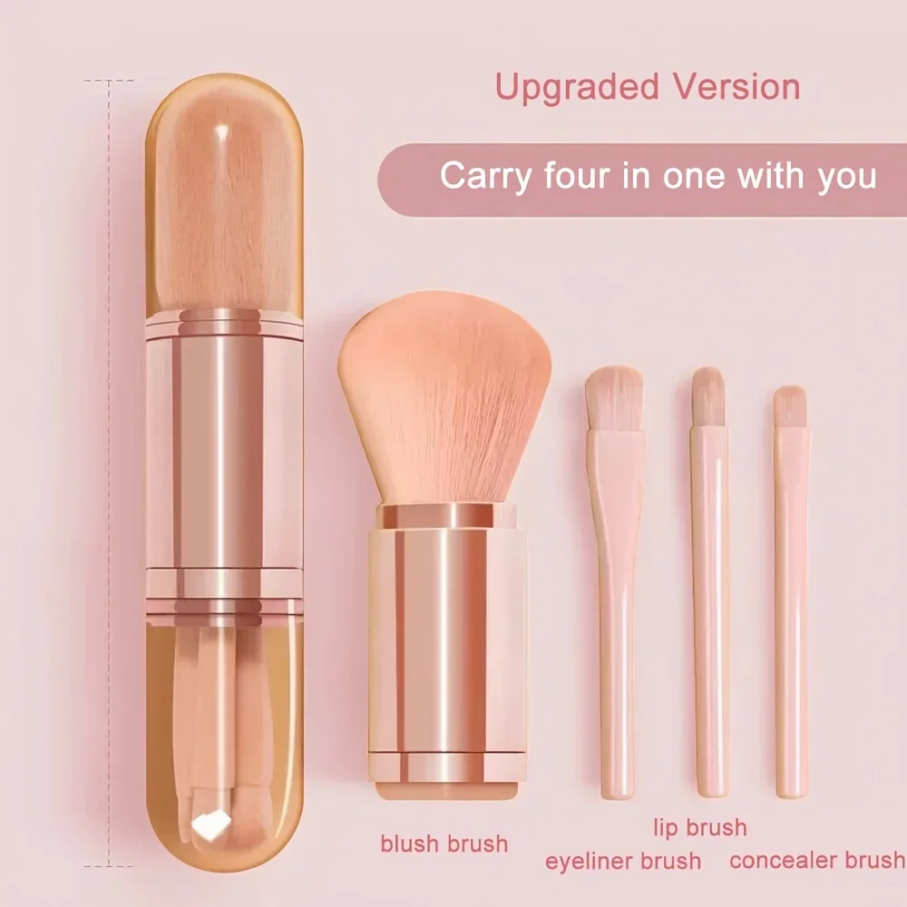 1pc Multifunctional Retractable Powder Brush 4-In-1 Portable Makeup Brush for Foundation Eyeshadow Concealer