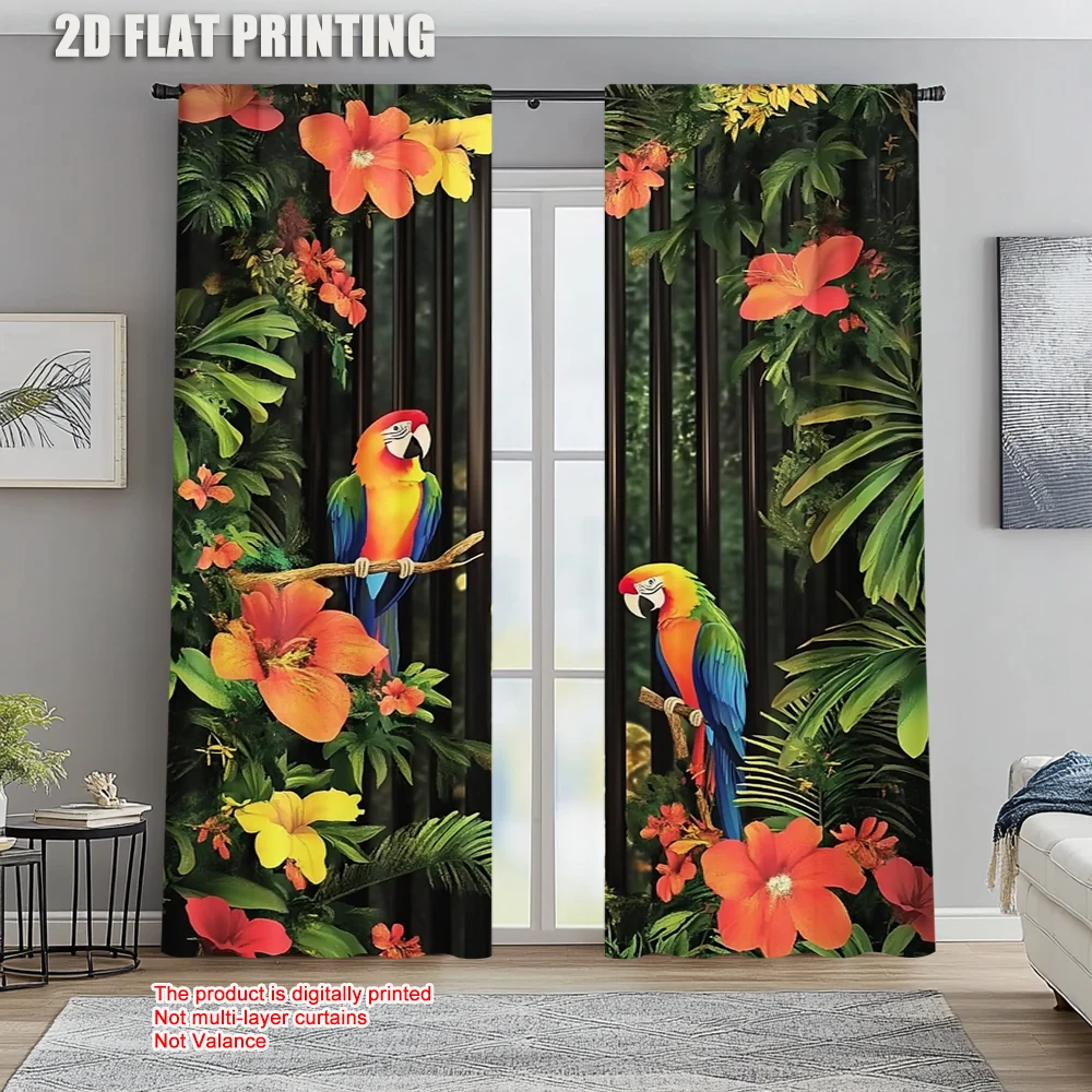 2pc,  Party Window Curtains Jungle Parrot Machine Washable Polyester,Without Electricity Wall Decor Suitable for Indoor Use