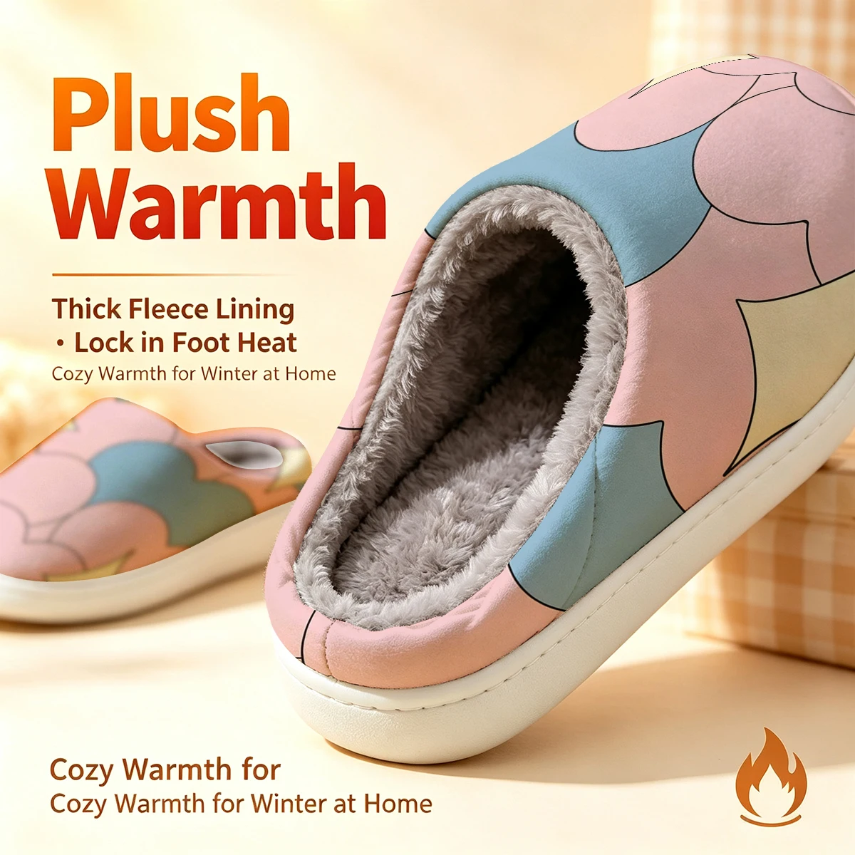 Pastel Heart Sparkle Christmas White Slippers Warm Plush Indoor Shoes Non-Slip Winter Slippers Family Holiday Gifts Soft