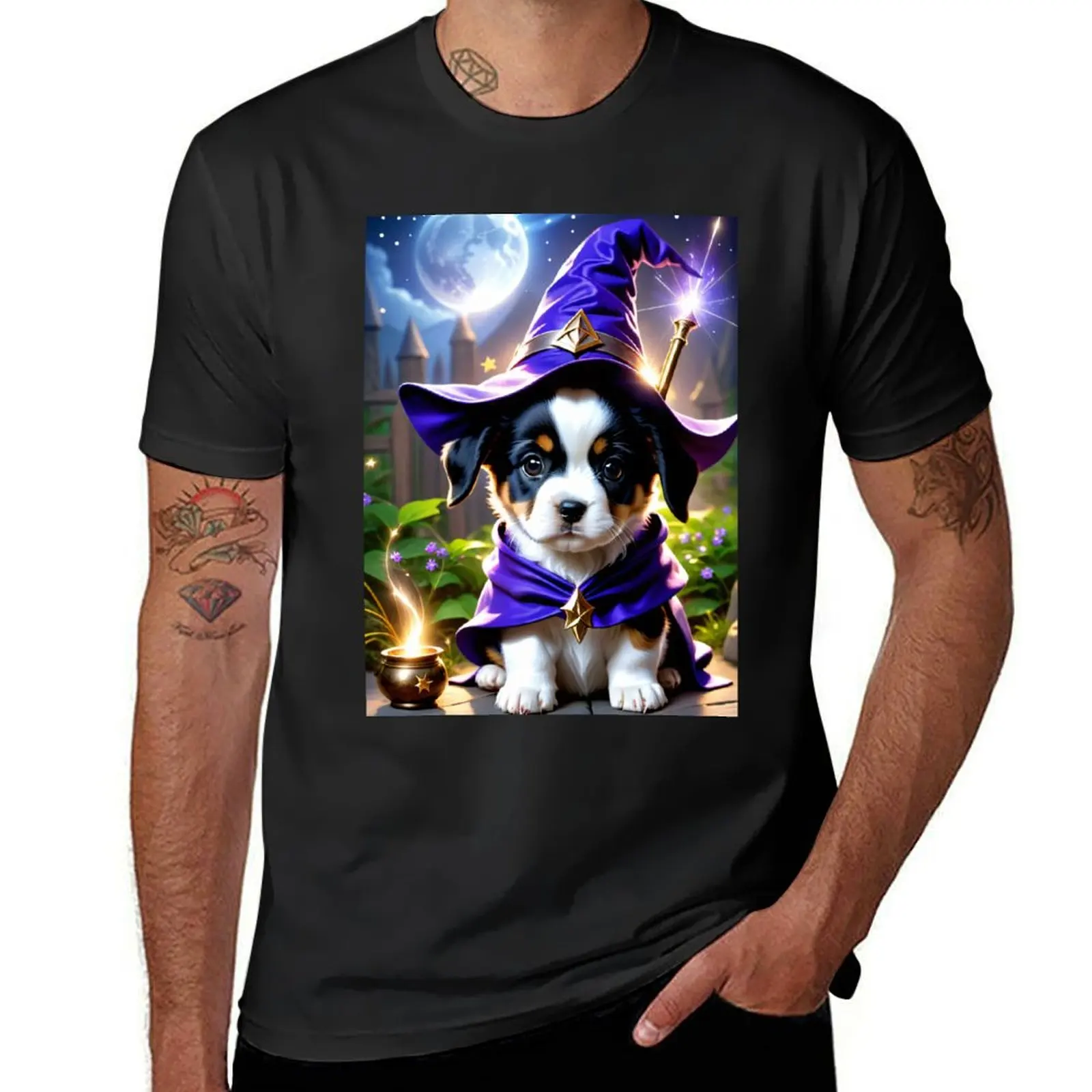 

Wizard Puppy T-Shirt graphics quick drying for a boy mens graphic t-shirts