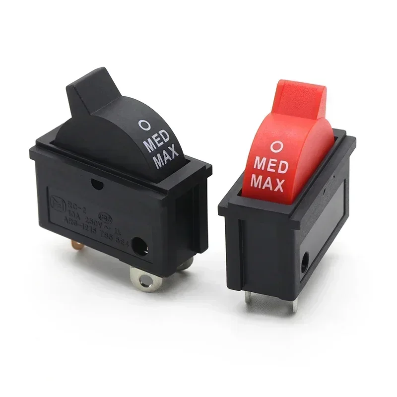 2 ~ 10 unidades KCD16 preto/vermelho botão oscilante de controle de velocidade do vento 10A 250V interruptor de três pinos para cenários como secadores de cabelo