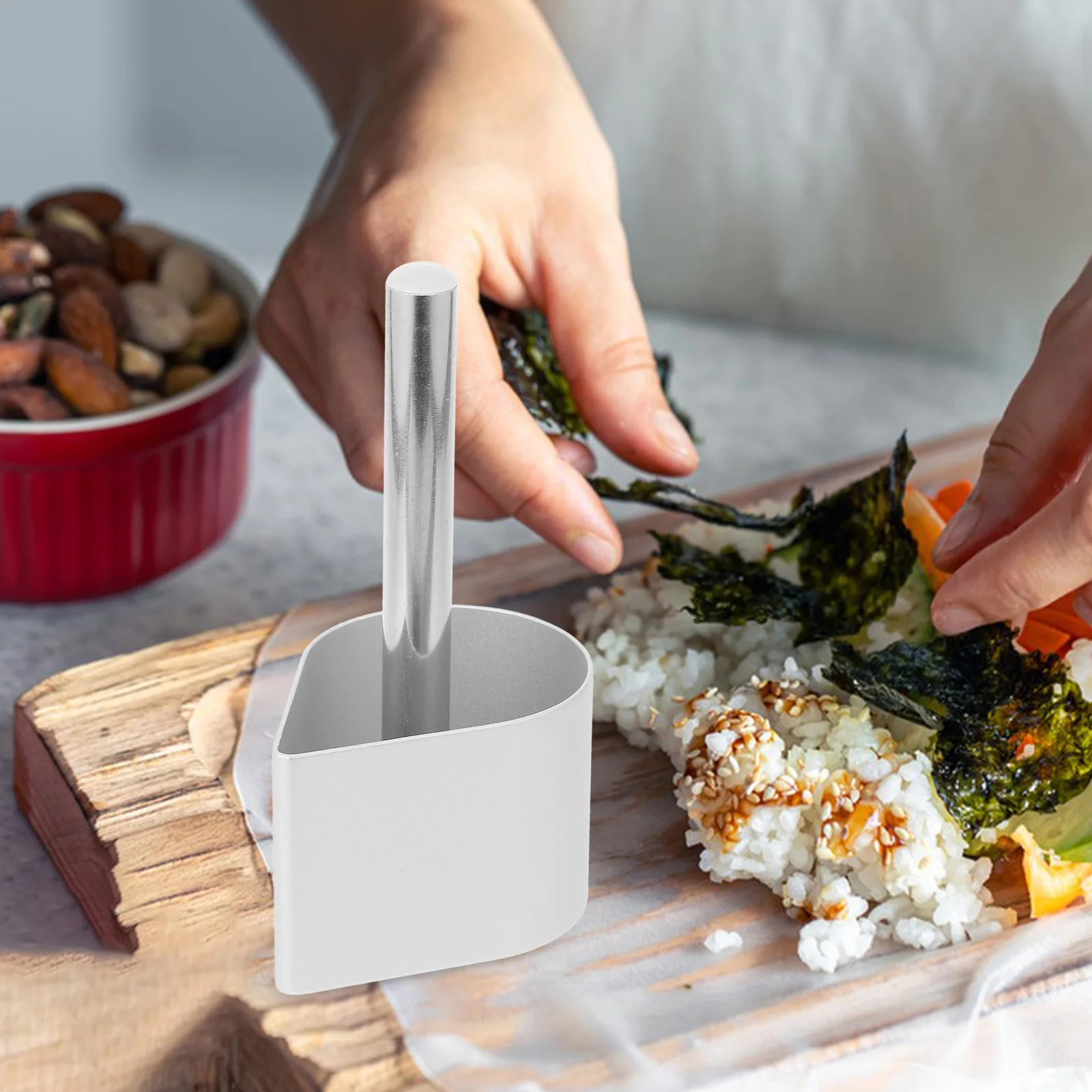 

Aluminum Alloy Rice Ball Mold Water Drop Shape Easy Operate Sushi Maker DIY Kitchen Tool Onigiri Press Household