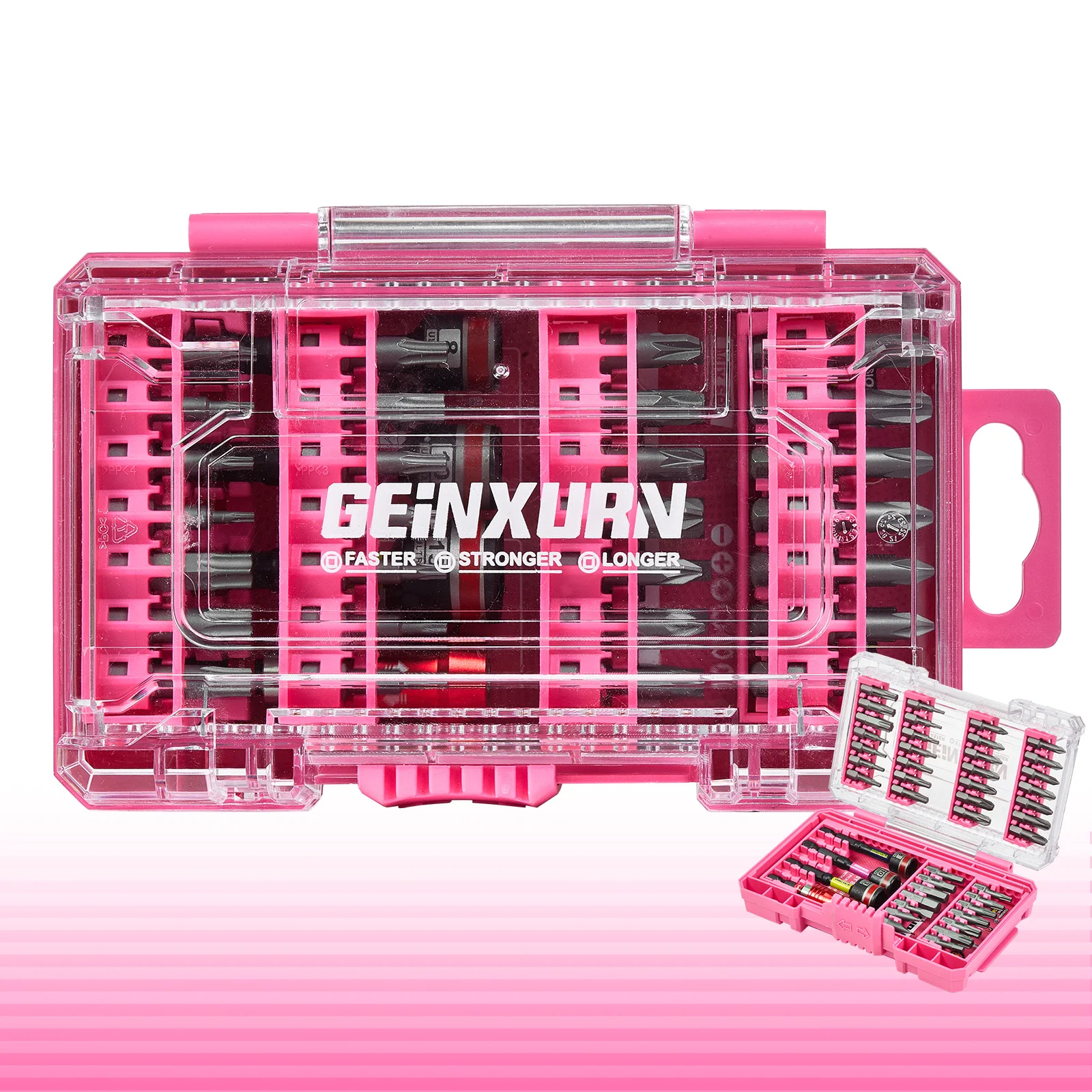 Geinxurn FIXEDGE 46PCS Pink EU Repair Bit Set – Full Screwdriver Bits Kit with Nut Drivers & 65mm Quick Change Holder