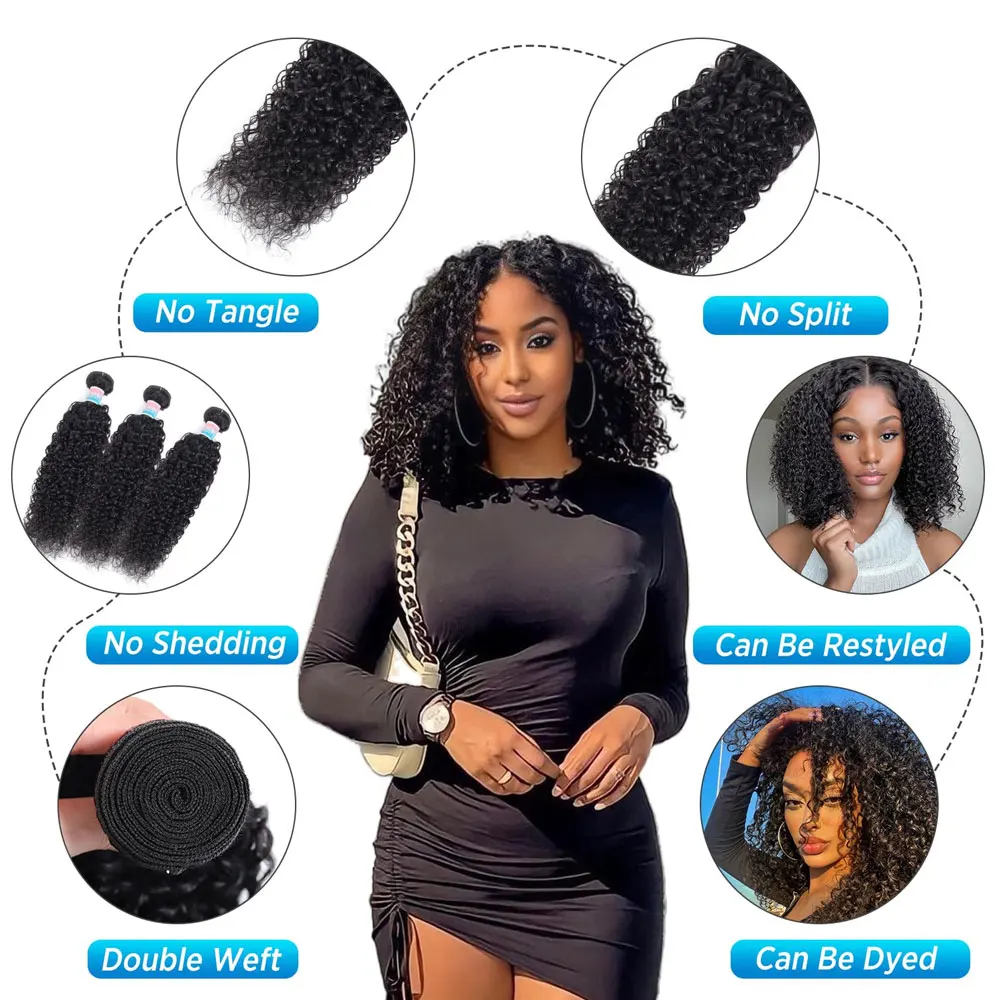Natural Color Brazilian Curly Bundles Virgin Kinky Curly Human Hair 1/3/4 Bundles Real 100% Unprocessed Virgin Hair Weave Bundle