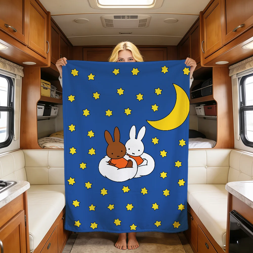 kawaii fun Bunny art M-Miffy Blanket soft warm plush blanket for dorm sofa living room pet hogar bedroom gift nap home Flannel