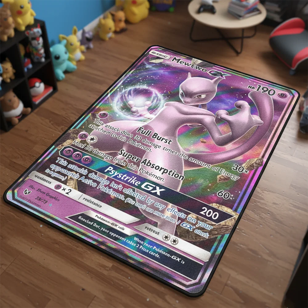 

Cartoon Anime Pokemon Card Mewtwo EX Rug Floor Mat Kids Room Decor Non-Slip Carpet,Pet/Game Mat,Soft Decorative Blanket