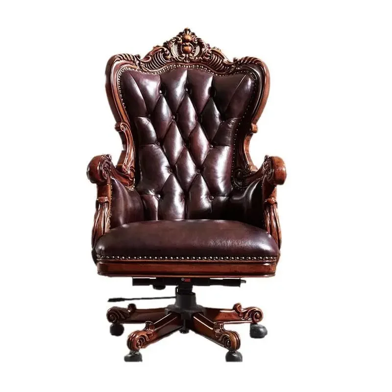 American solid wood computer European leather boss home office chair study chair lift