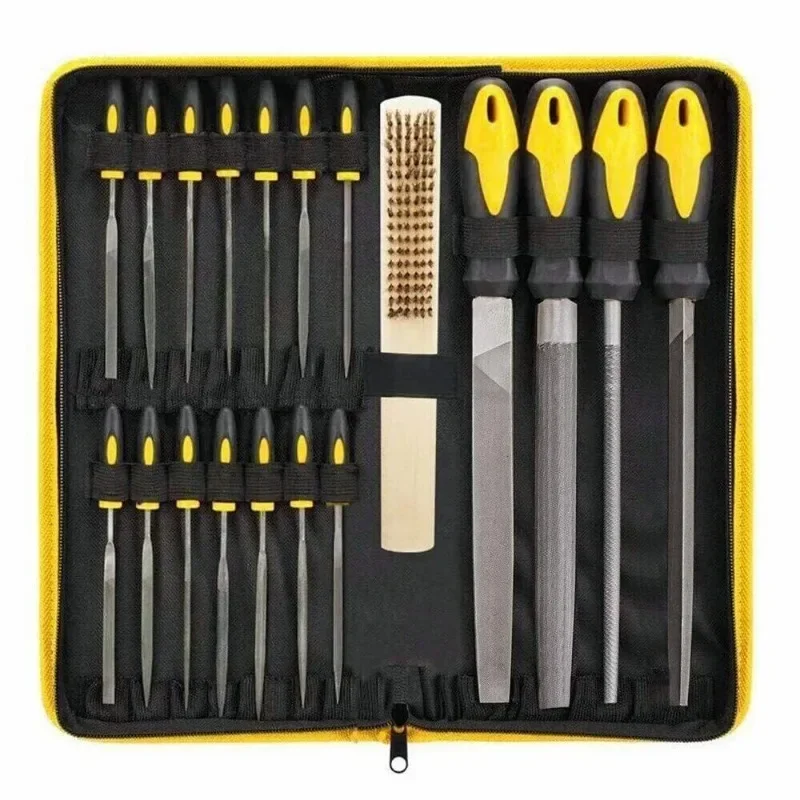 19Pcs File Set Metal File Drop Forged Alloy Steel Flat/Triple-Driven/Half-Round/Round File Metal Wood Work Polishing Hand Tools