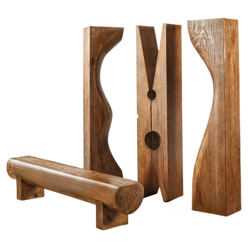 Retro deep pattern original solid wood creative TV cabinet B & B hotel clothing shoe change ornament strip stool