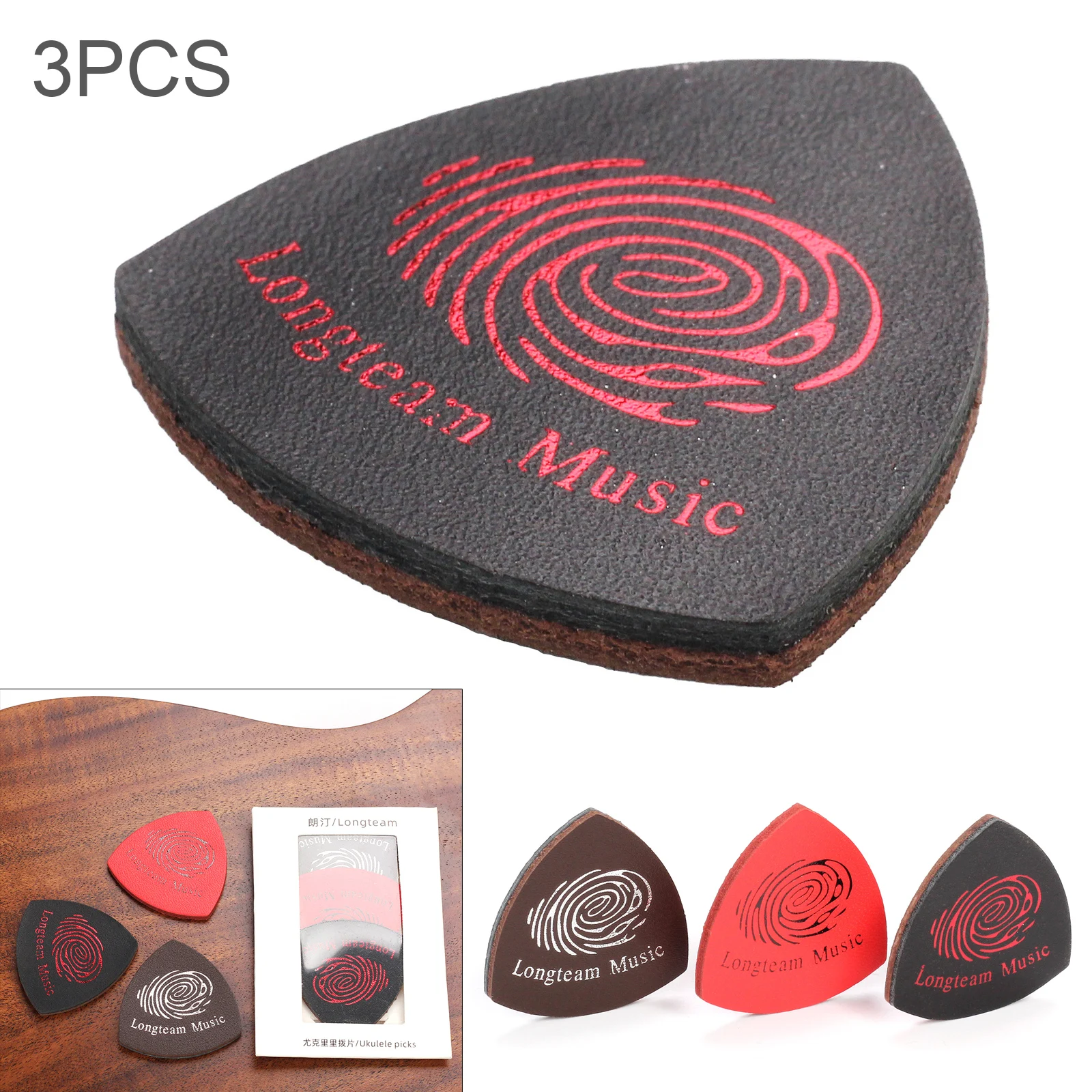 3pcs / Lot 3mm Genuine Leather Ukulele Picks Colorful Cowhide Finger Thumb Pick