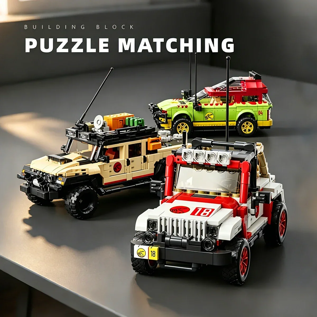 Vechiel DINO World MOC Home Decor Display Creative Off Road SUV Technical Model Building Block Toy Birthday Gift Party