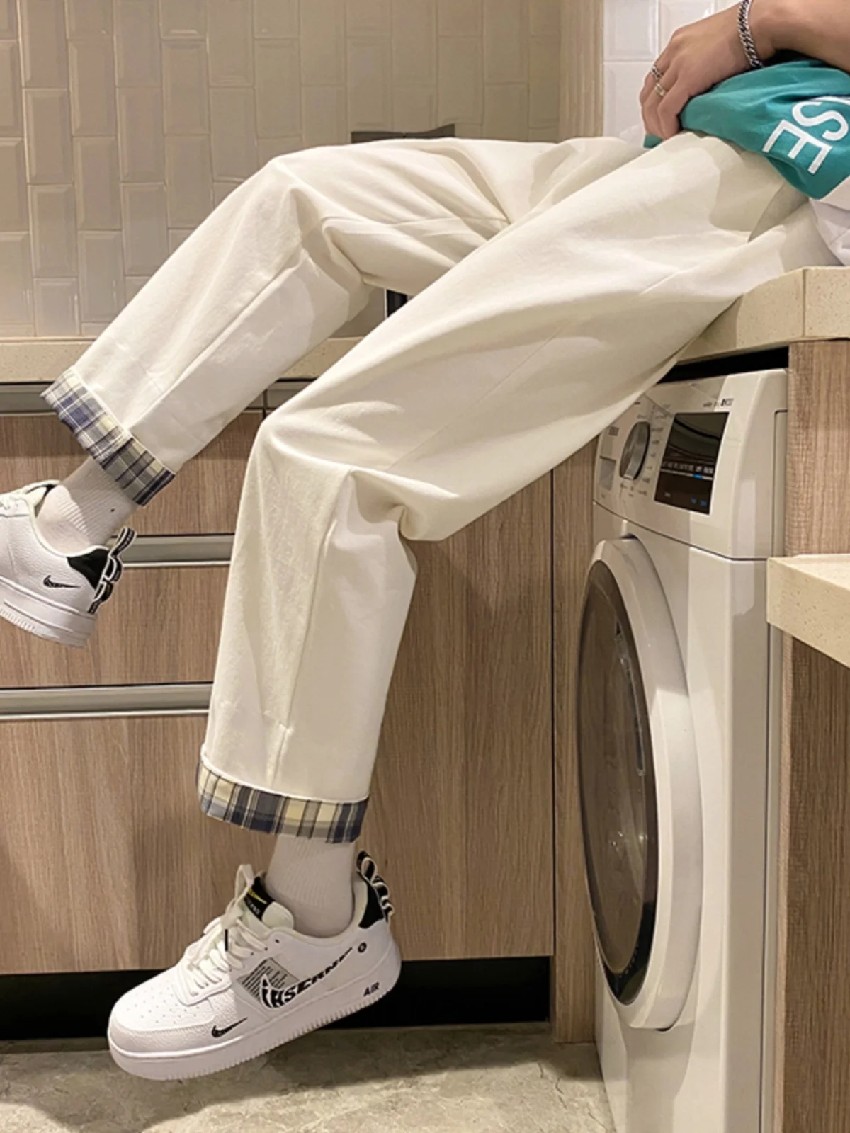 

Loose Men's Cargo Pants Autumn Spring Straight Leg White Wide Leg Casual Trousers Student Sle Drop Waist Nine Point Pants