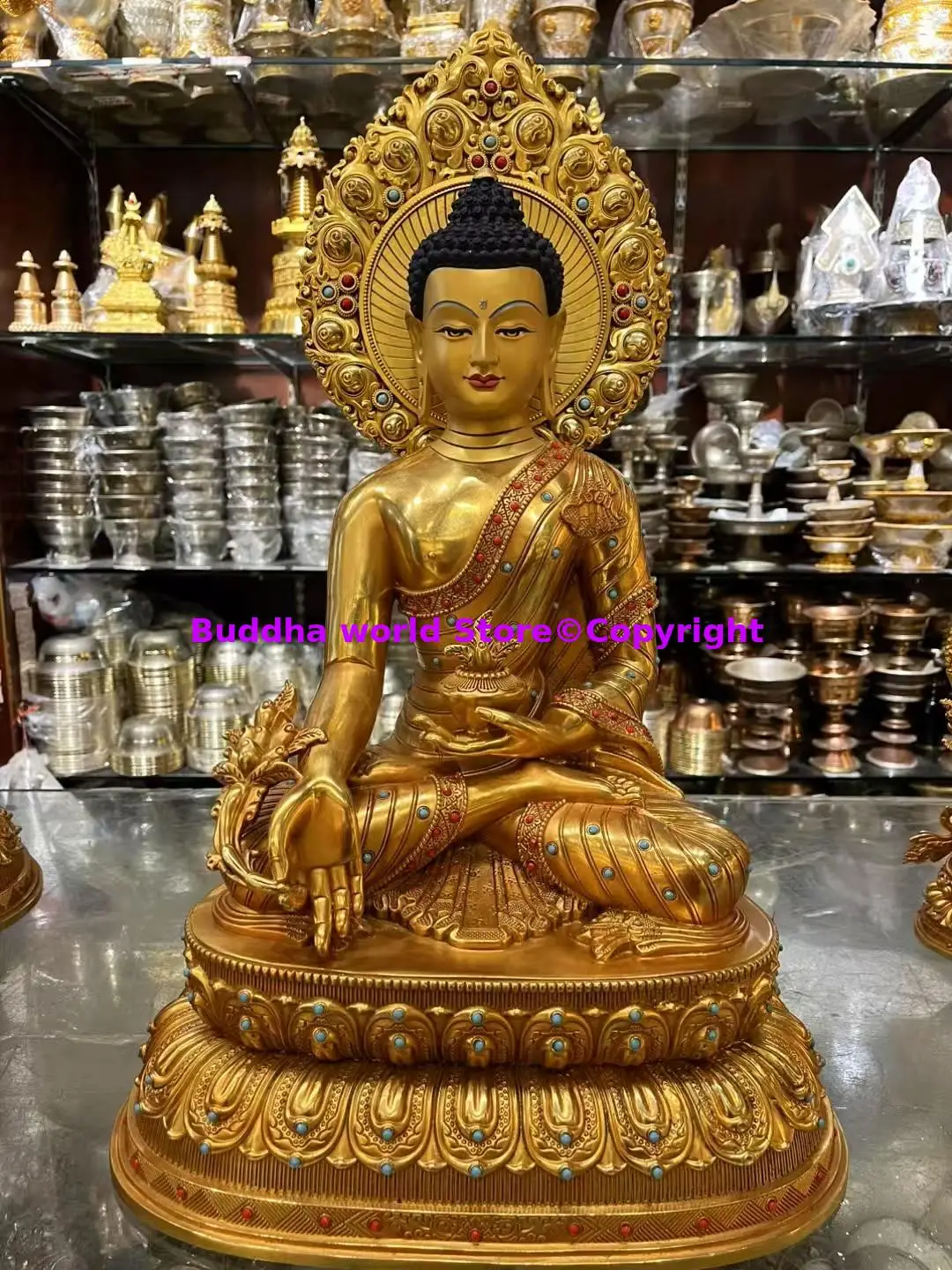33cm large high-end Buddha statue Exquisite copper Buddha Shakyamuni the Medicine Buddha Tibet Buddhist worship buddha statue