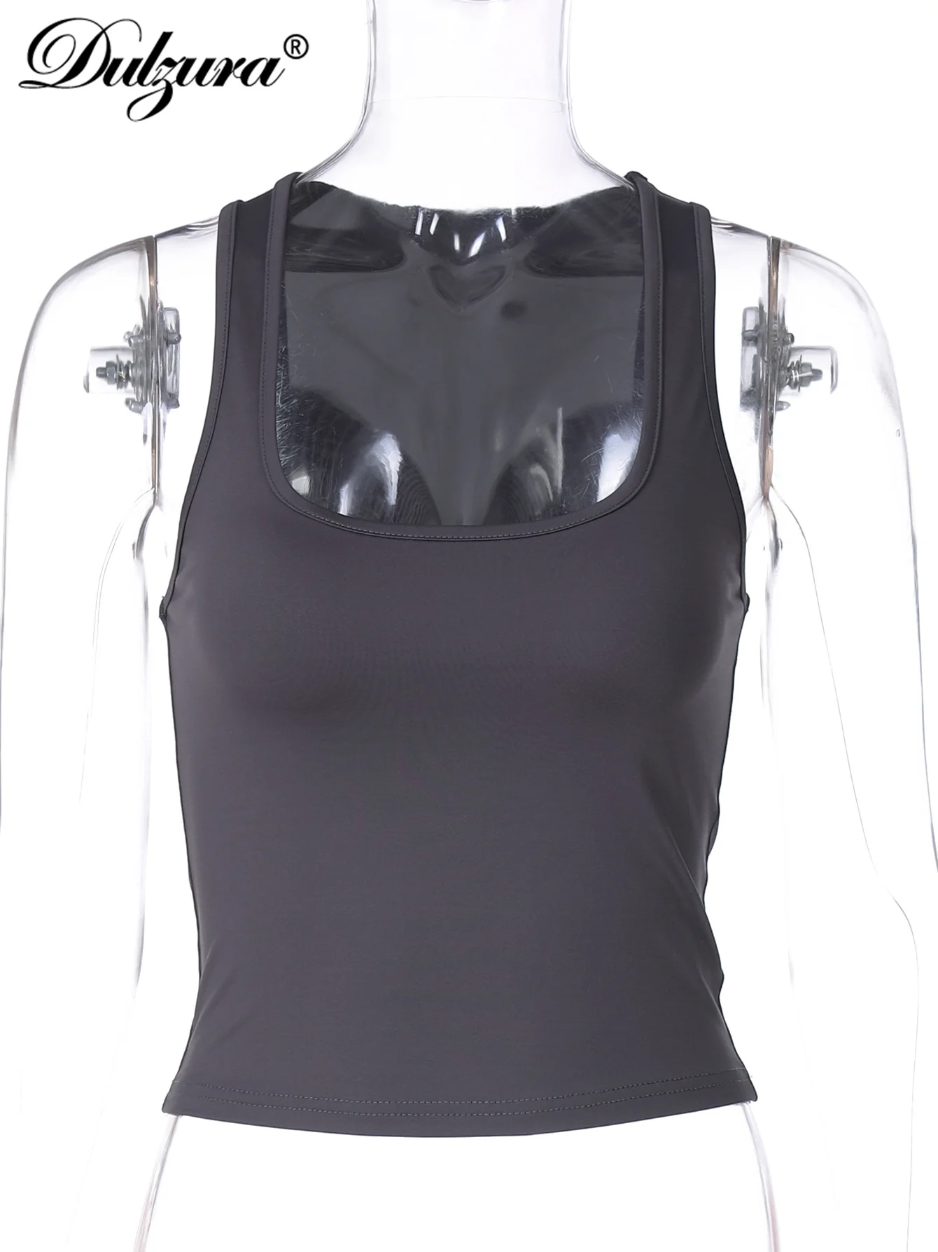 Dulzura スクエアカラーノースリーブボディコン作物タンクトップ女性の固体セクシーなカジュアル Y2K トップスパーティークラブ夏服卸売