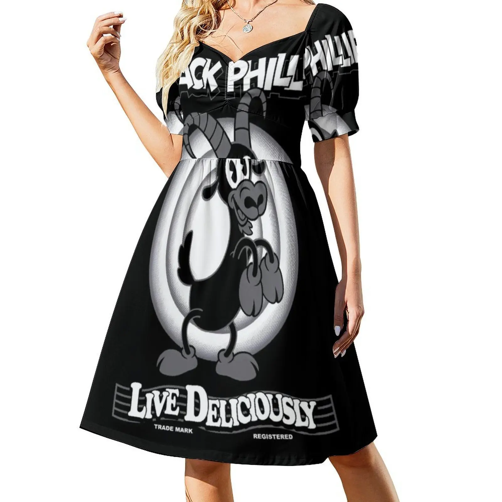 أسود فيليب خمر الكرتون الساحرة القوطي غامض الحية الأزهار سموك فستان للنساء الربيع الصيف فستان كاجوال للحزب الأسود #2