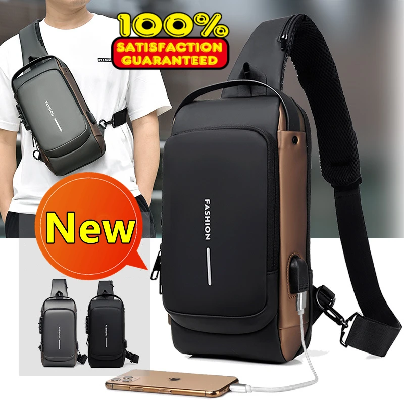 Bolso de pecho para hombre, bandolera impermeable con USB, antirrobo, de viaje, a la moda, novedad