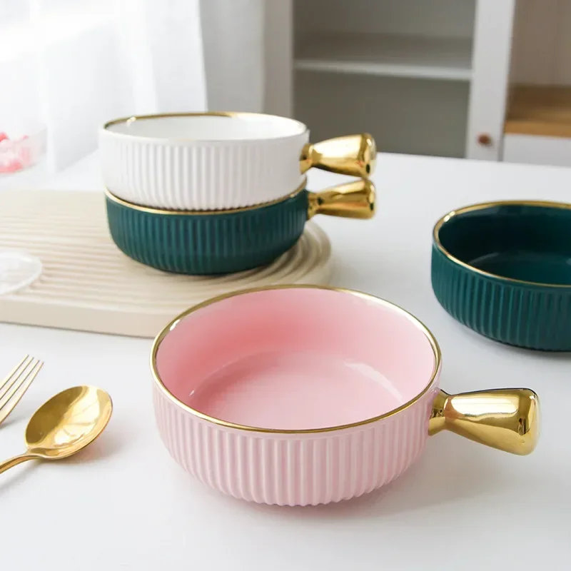 Phnom Penh breakfast bowl fruit salad bowl household ceramic exquisite online celebrity tableware dessert bowl handle