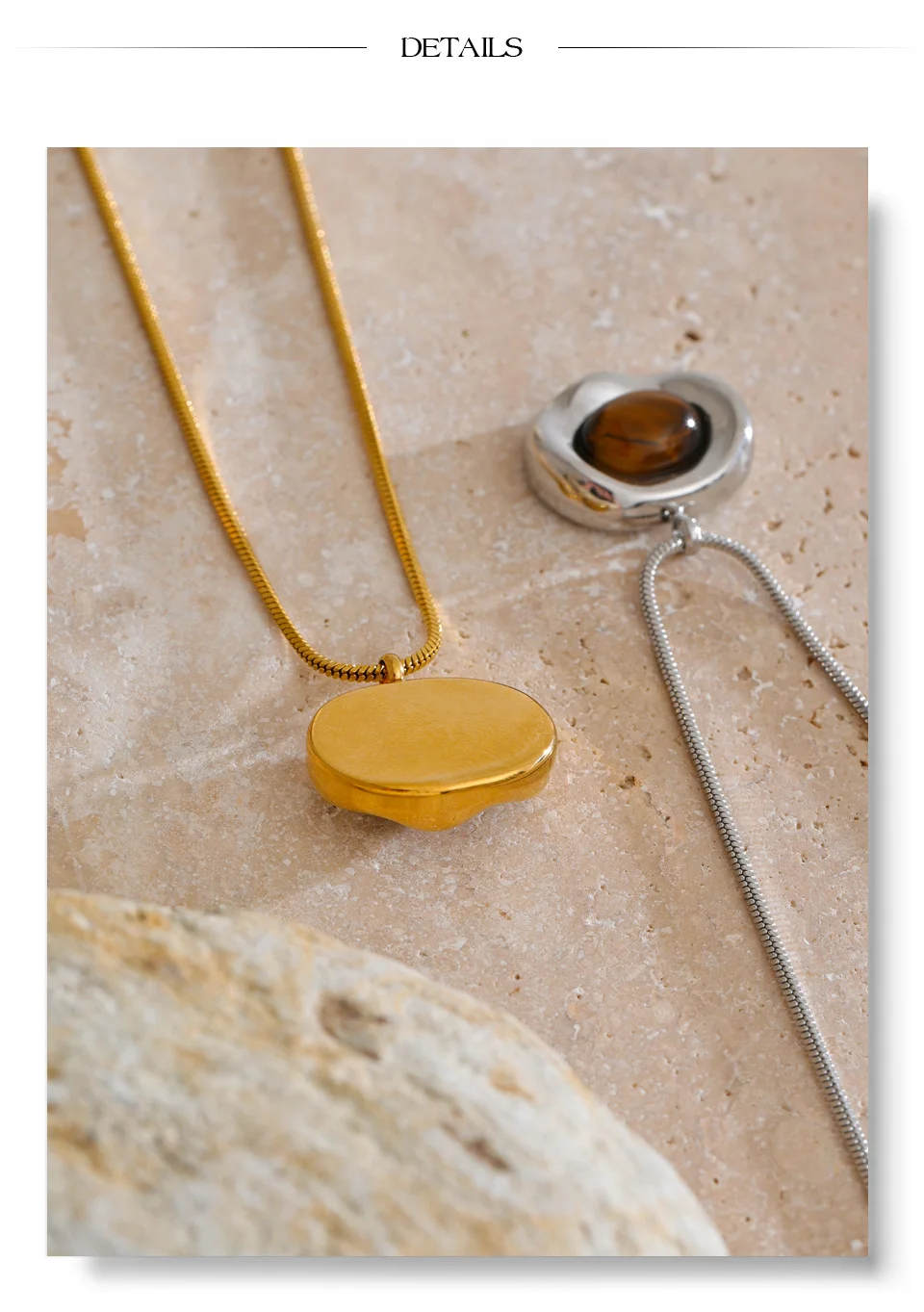 Yhpup Halskette mit natürlichem Tigerstein-Anhänger, hochwertiges PVD-beschichtetes Edelstahl-Kragen, beliebter Schmuck, täglich, hypoallergen – Detail 18