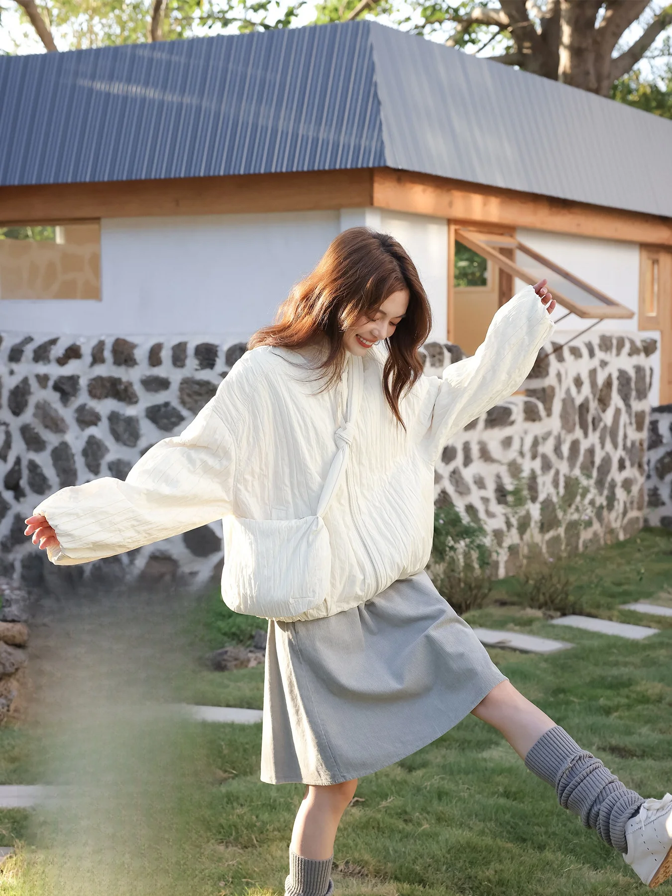 

Текстурированное стеганое пальто с круглым вырезом, женское, хлопковое, зимнее, с застежкой-молнией, цветное, для повседневной носки