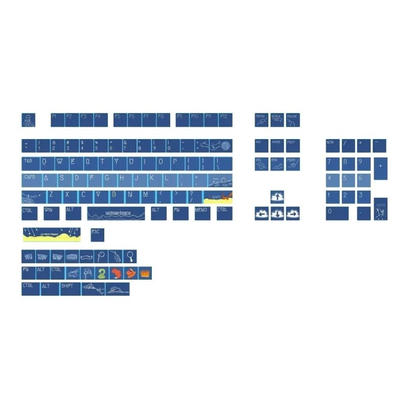 Full 128 Keys Keycaps, XDA Profile PBT Keycaps, Blue Swim Keycaps 5-Sided Sublimation ​Keycaps