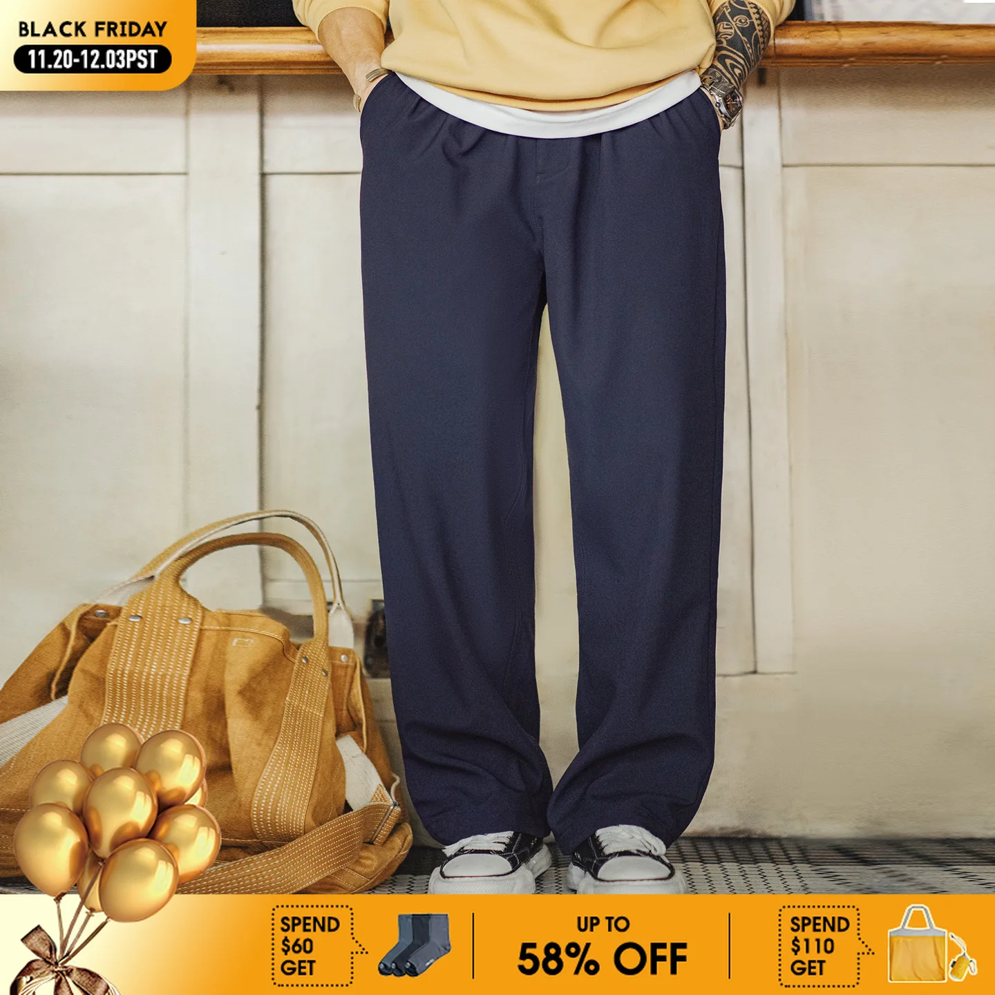 

Maden Men's Easypants Winter Fleece-Lined Waterproof Pants Anti-static Straight-Leg Outdoor Hiking Casual Trousers Elastic Waist