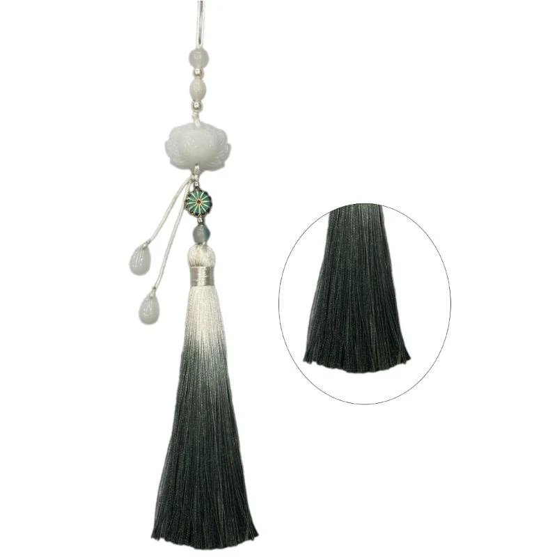 

652F Vintage Chinese Pendant Traditional Tassels Pendants Imitation Lotuses Jade Fashionable Jewelry for Celebrations