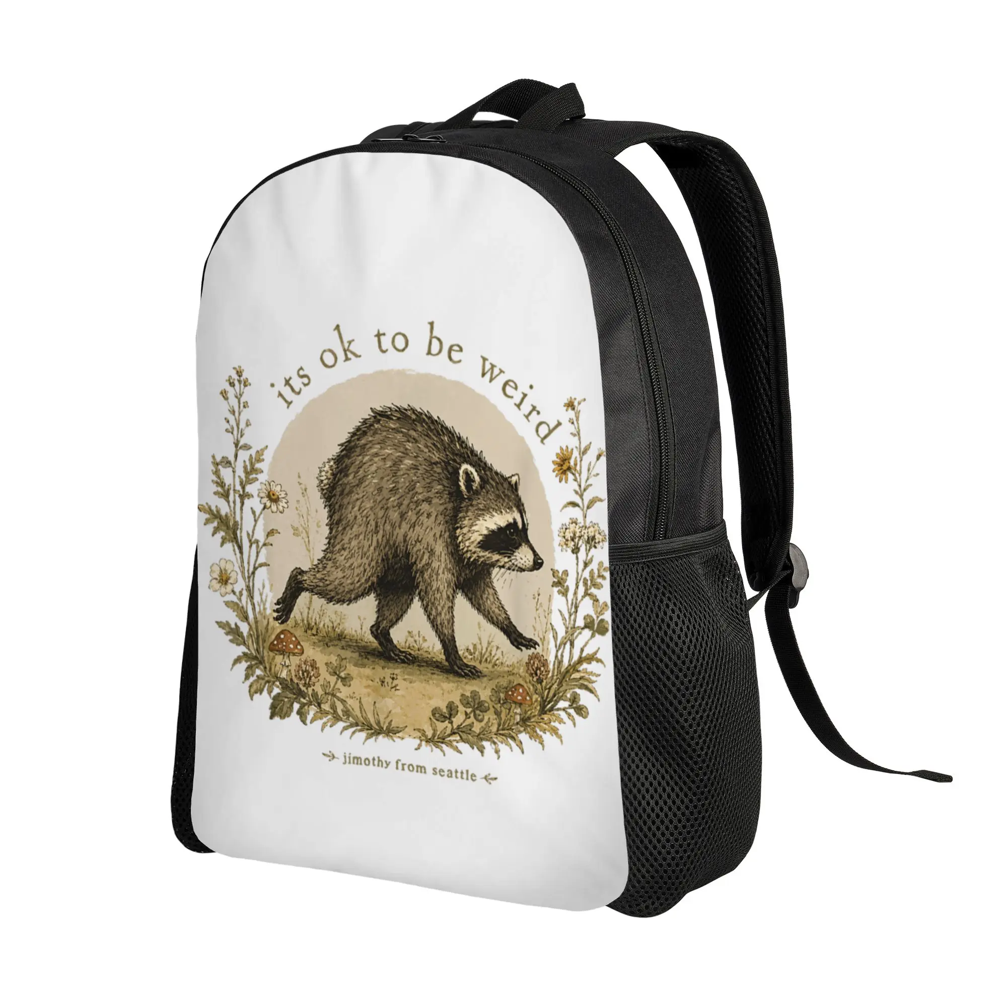 Jimothy from Seattle It s OK to Be Weird Raccoon Cottagecore Backpack  Fashion Backpacks Women Sport Soft High School Bags