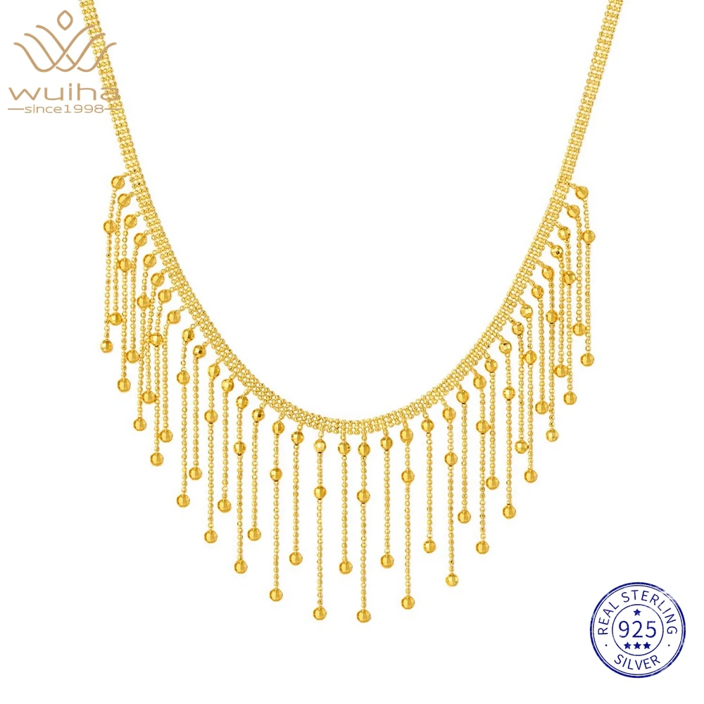 

WUIHA 18K Gold Plated 925 Sterling Silver Sparkling Tassel Pendant Necklaces Choker Anniversary Gifts Fine Jewelry Wholesale