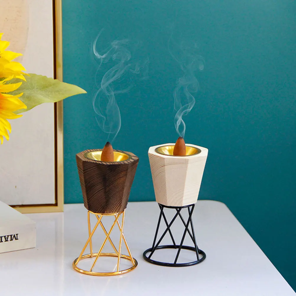

Wooden Incense Burner Simple Metal For Home Decor Aroma Therapy Gift Desktop Censer Adornment Small Household Censer
