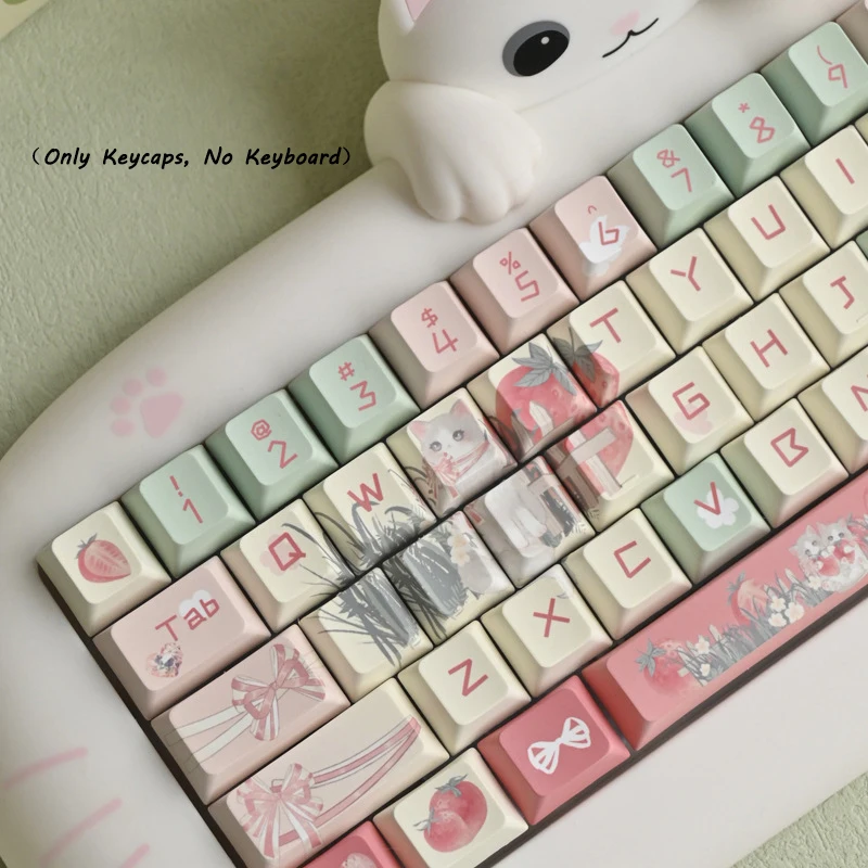 Cute Cat Keycap Small Complete Set Compatible With Mechanical Keyboards PBT Material Keycaps Heat Sublimation Durable Keycap