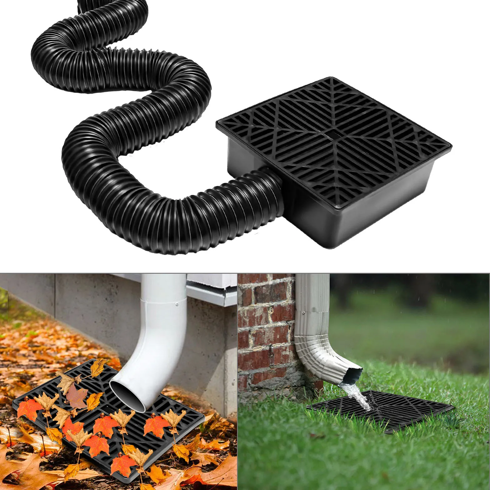 Catch Basin Downspout Flexible Extension Storm Drain Catch Basin French Drain System Drain Pipe for Yard Lawn No Dig Flexible