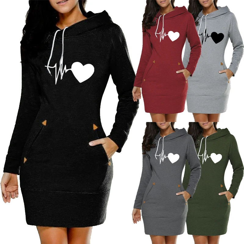 Women Casual Long Hooded Pullovers Loose Fleece Long Hoodie Dress Slim Coat