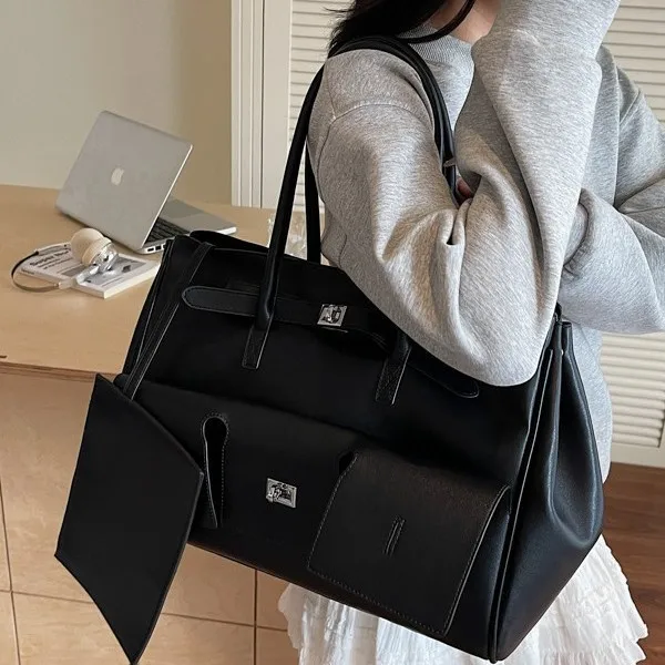 ​ ​ Sac fourre-tout de Niche mat pour femmes, sac à main surdimensionné sous les bras, cuir de grain de galets, résistant à l'eau, cheval de travail, Design essentiel et robuste