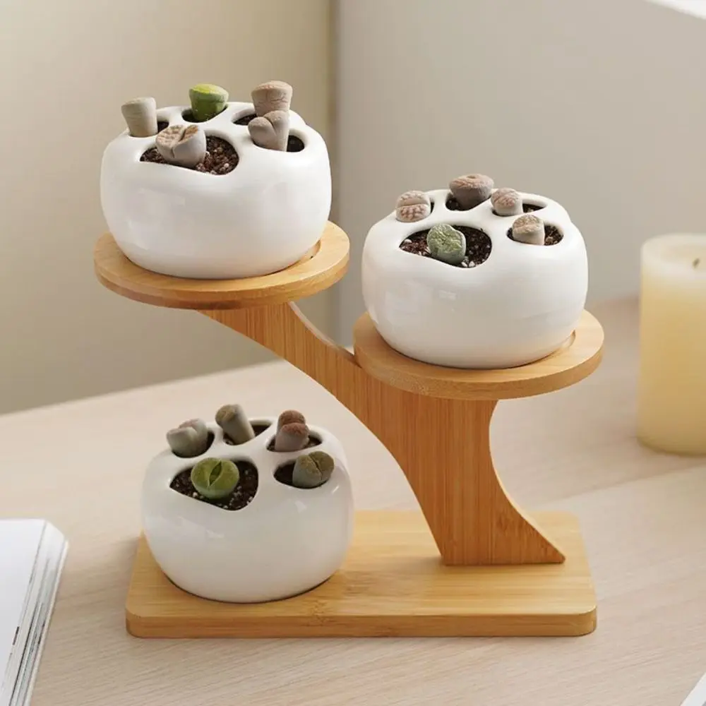 1pc Bamboo Plant Stand Multi-Tier Desktop Decor Succulent Display Rack Tree-Shaped Flower Pot Holder Home Office