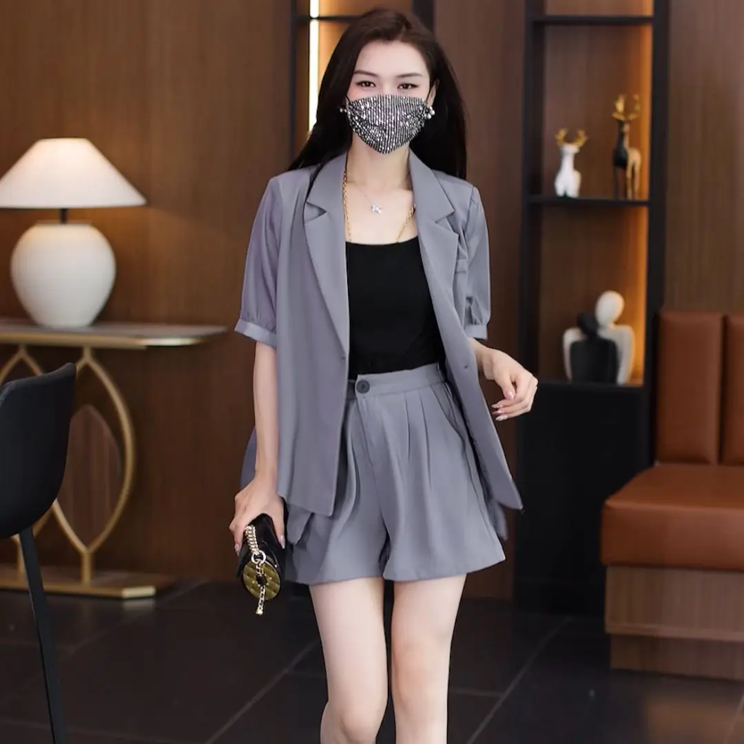 Women's Summer Fashion Thin Professional Suit Matching Set 2024 Korean Elegant Casual Short Sleeved Blazers+shorts Two-piece