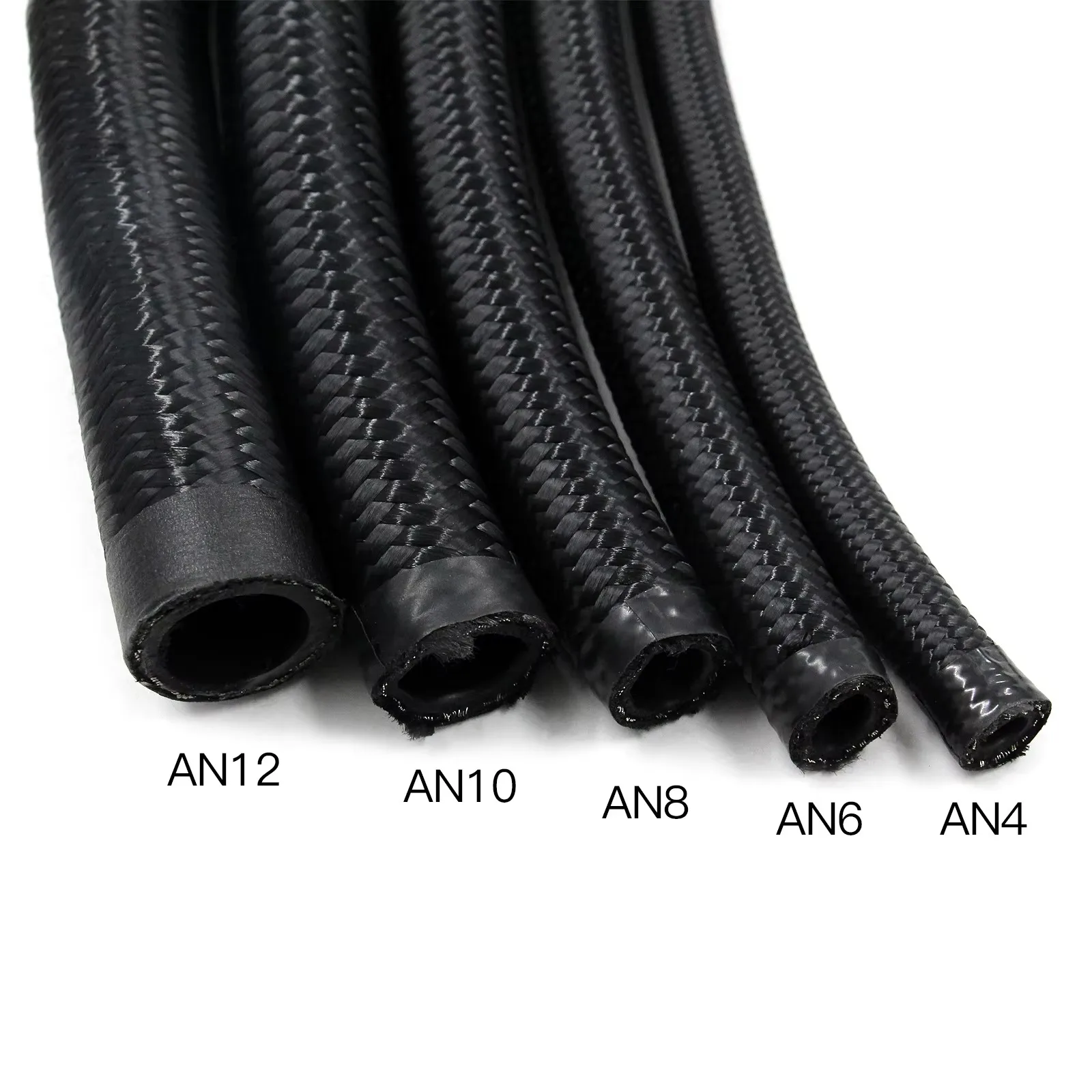 AN4 AN6 AN8 AN10 AN12 Fuel Hose Oil Gas Cooler Hose Line Pipe Tube Nylon Braided Inside CPE Rubber 1M Custom Length