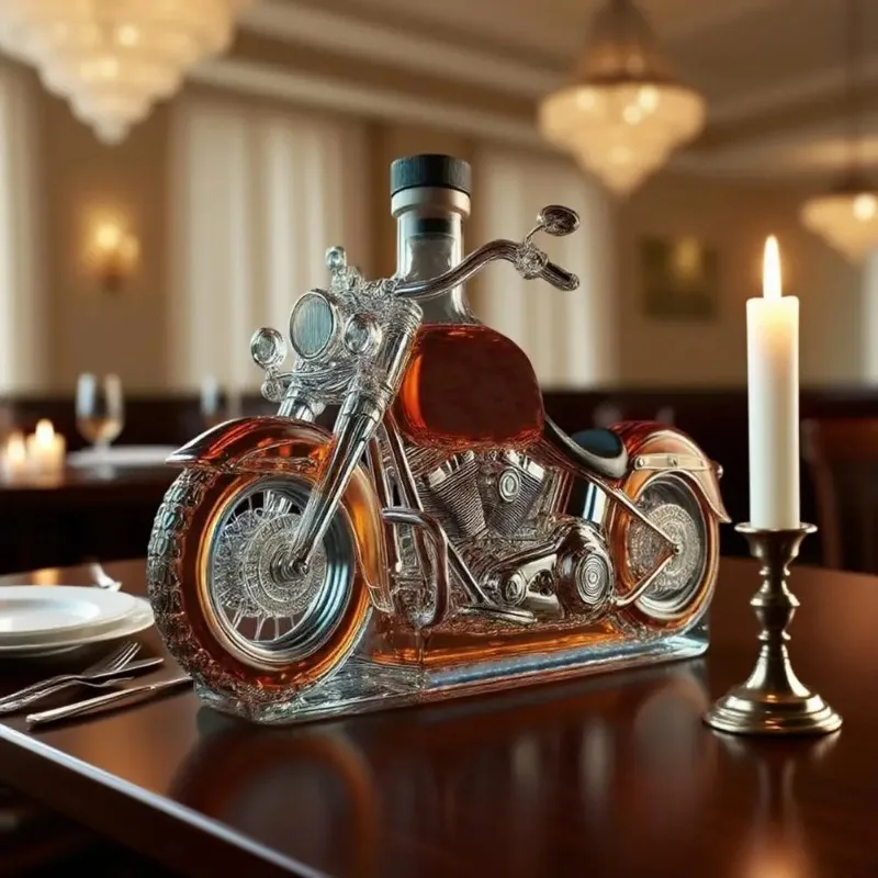 Motorcycle Style Whisky Decanter,Handcrafted Glass Whiskey Wine Bottle Decorative,3D Motorcycle Engine Design, For Bar Desk Us view 6