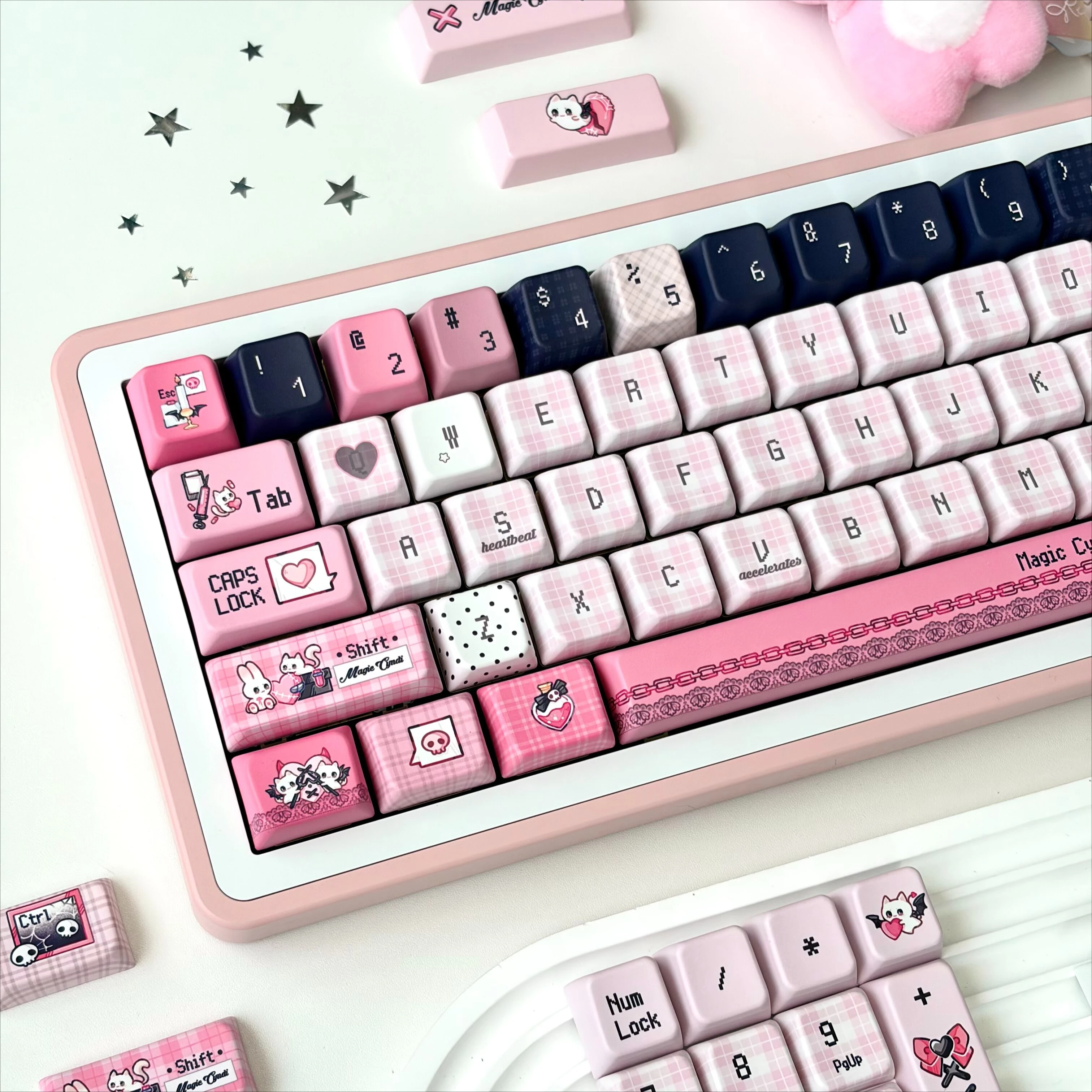 Cute Cat-Themed Keycaps Full Set MOA MDA Profiled PBT Sublimation MX Switch Alice Layout Gaming Mechanical Keyboard Keycap