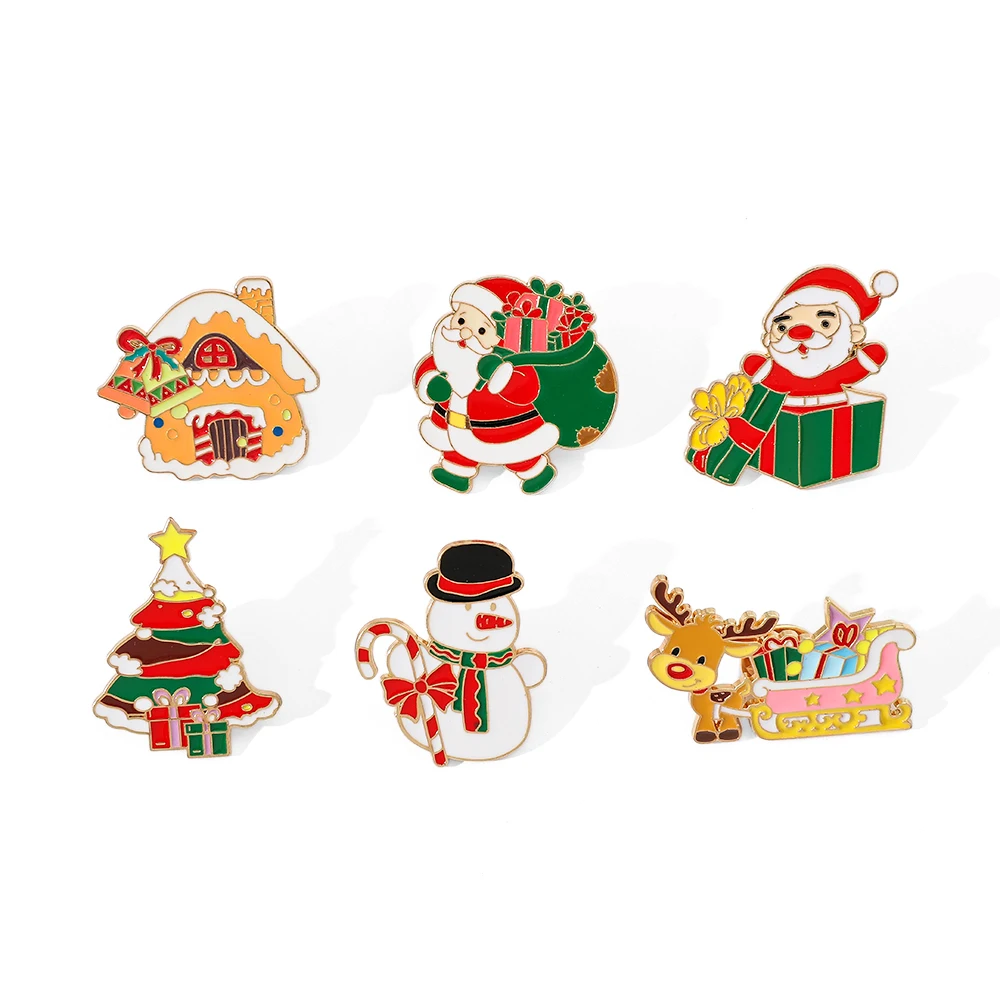 

6 Pcs Creative Cartoon Brooch Cute Santa Claus Enamel Pin Metal Badge Jewelry Clothing Backpack Accessories Gift For Friends