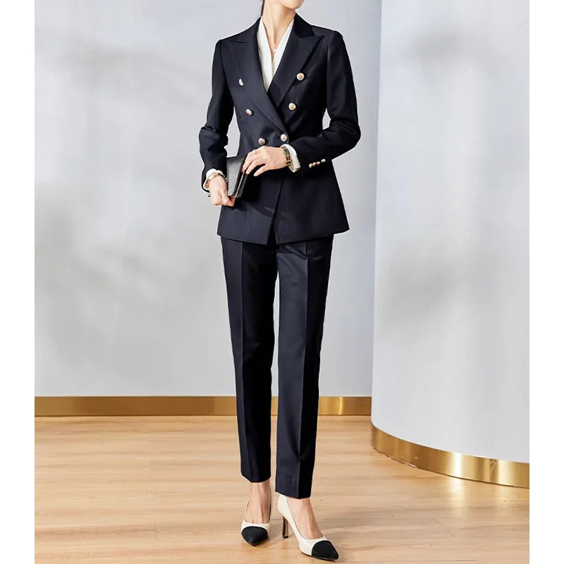 

Женский деловой костюм из двух предметов, двубортный пиджак, повседневная офисная одежда, элегантный комплект брюк на заказ