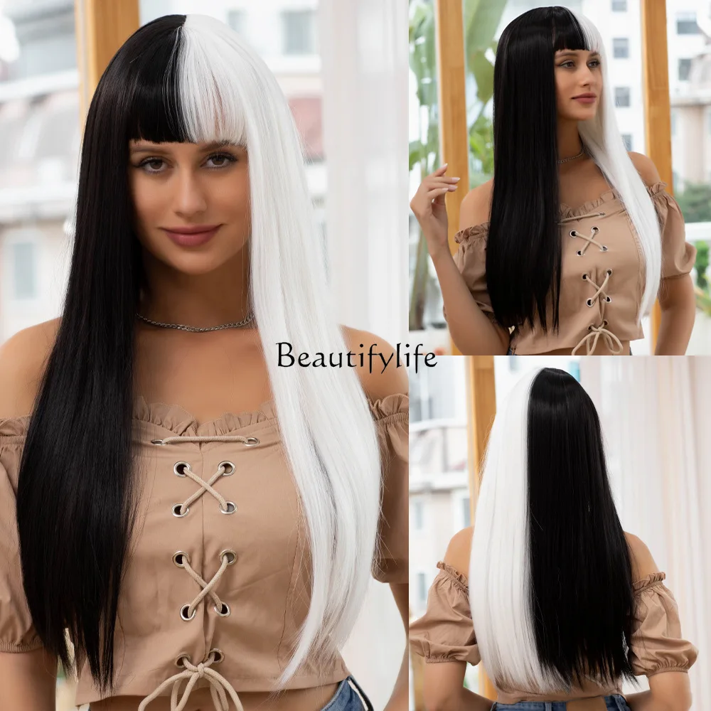 

Animation festival style Qi bangs two-color multi-color long straight hair headgear