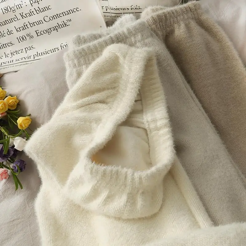 Velo di visone Gamba larga Autunno e inverno Pile ispessito Drappo a vita alta che fornisce un effetto dimagrante casual mentre i pantaloni CQ138