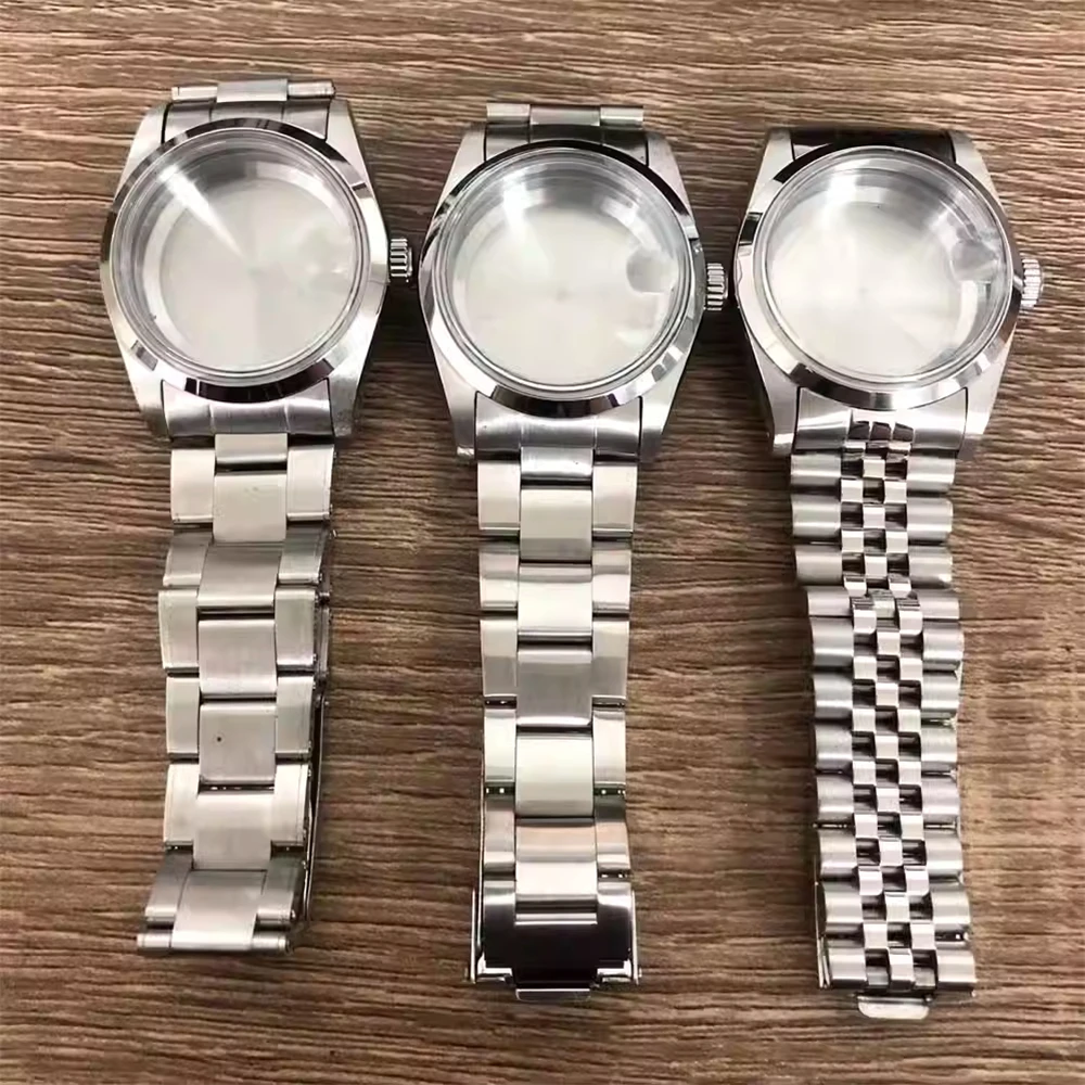 

NH35 Case 36mm Stainless Steel Acrylic Mirror Watch Case + Strap Set for NH35/NH36/4R Movement Watch Shell With Bracelet Parts