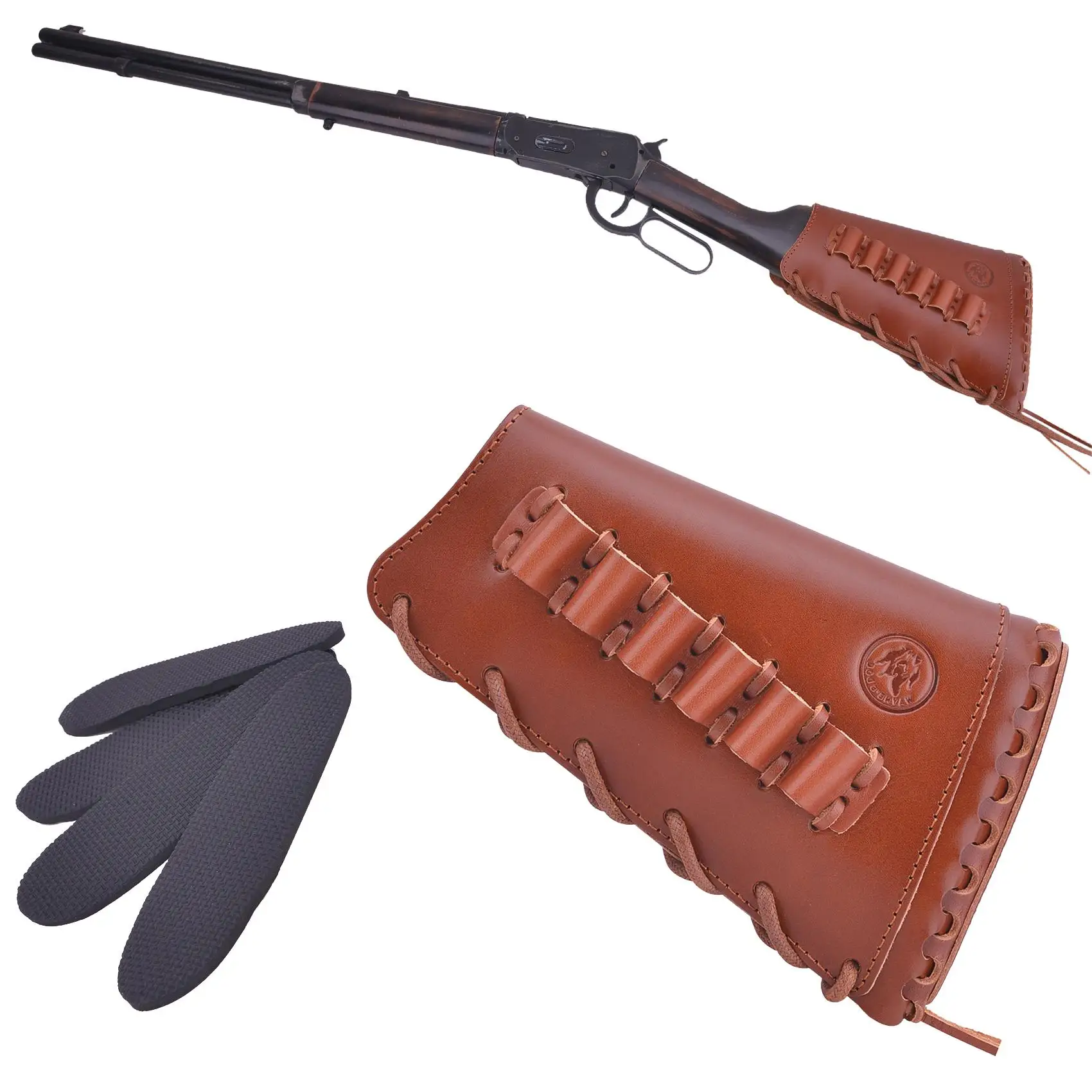 

Lefty Hand Full Grain Cowhide Leather Rifle Buttstock Ammo with Cartridge Holder for .45-70 308 30-06