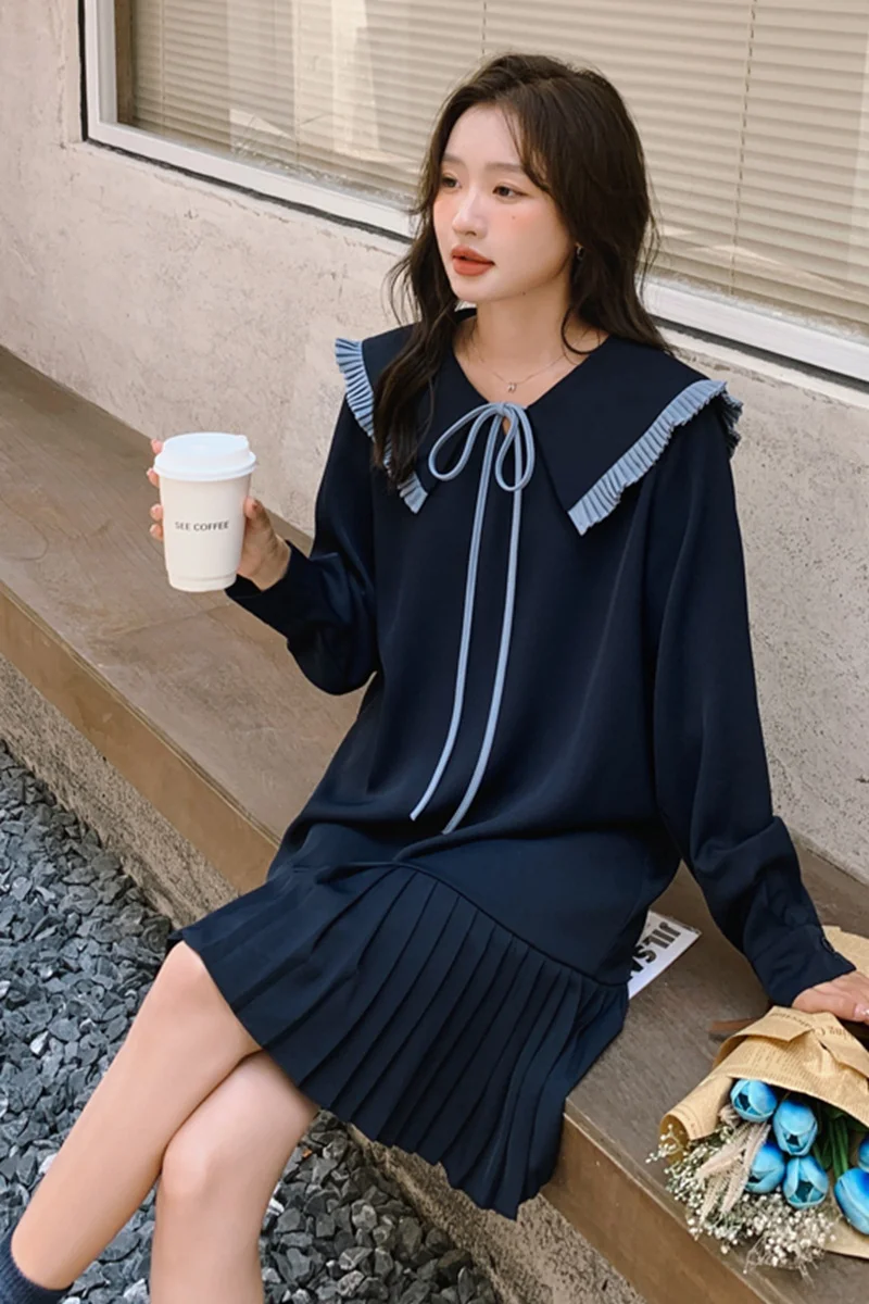 

Fashion Long Sleeve Dress Women's Clothing Spring Autumn 2023 New Korean Elegant loose Dress fp882