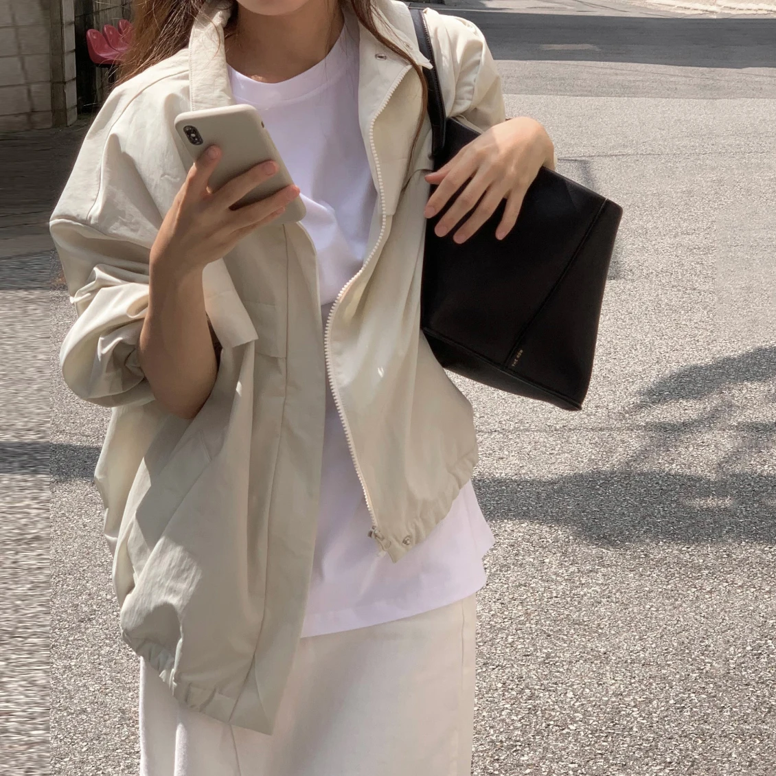 

Korean Style Simple Stand Collar Drawstring Sweatshirt Fashionable Pure Color Commute Zipper Jacket Women's Loose Fit Long Sl...