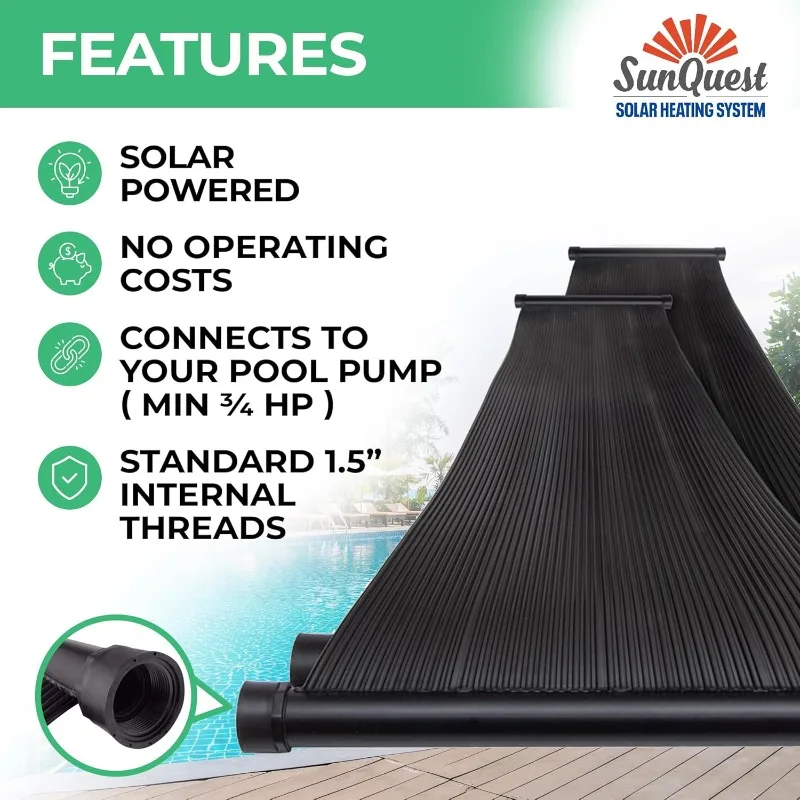 SunQuest Solar Pool Heater Panels - 2 (2ft x 12ft) Collectors w/Roof/Rack & Diverter Kit - for Above Ground & Inground Pools