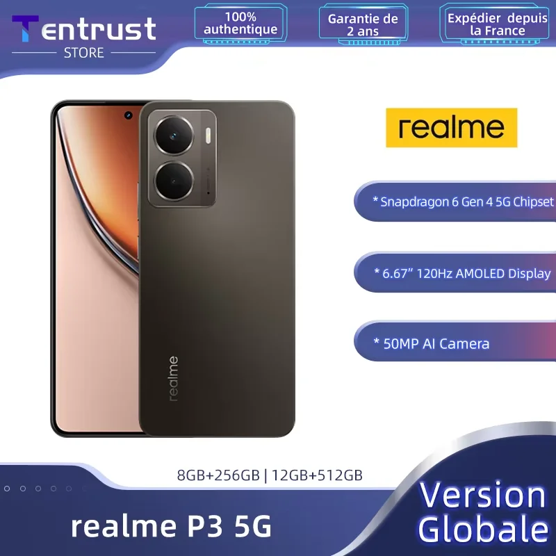 Versione globale realme P3 5G Smartphone Snapdragon 6 Gen 4 120Hz AMOLED Esports Display 50MP AI Camera 45W Charge 5260mAh Battery IP69 Water Resistance
