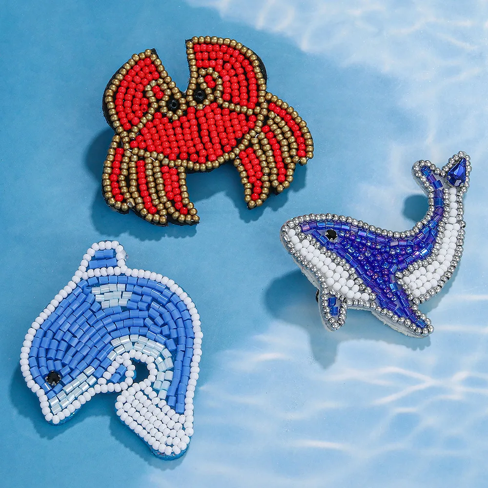 Cross border rice bead brooch Bohemian style summer ocean cute crab dolphin whale bead brooch